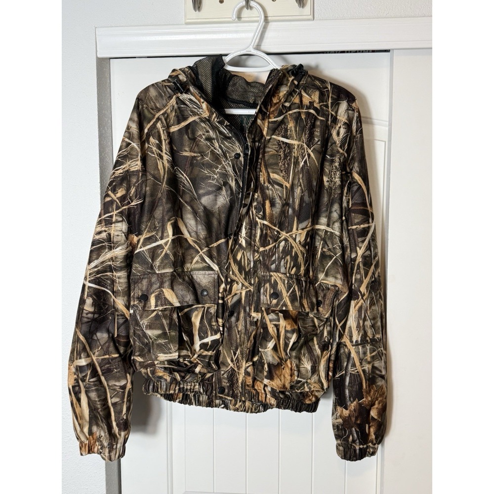 Vintage Y2K Advantage Camo Hooded Jacket Men's L Mesh Lined Full Zip Mad Dog